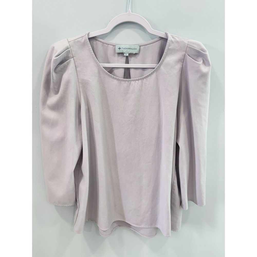 Tuckernuck Blouse Large Puff Sleeve Lightweight Neutral Rayon Top Chic Flowy Fit